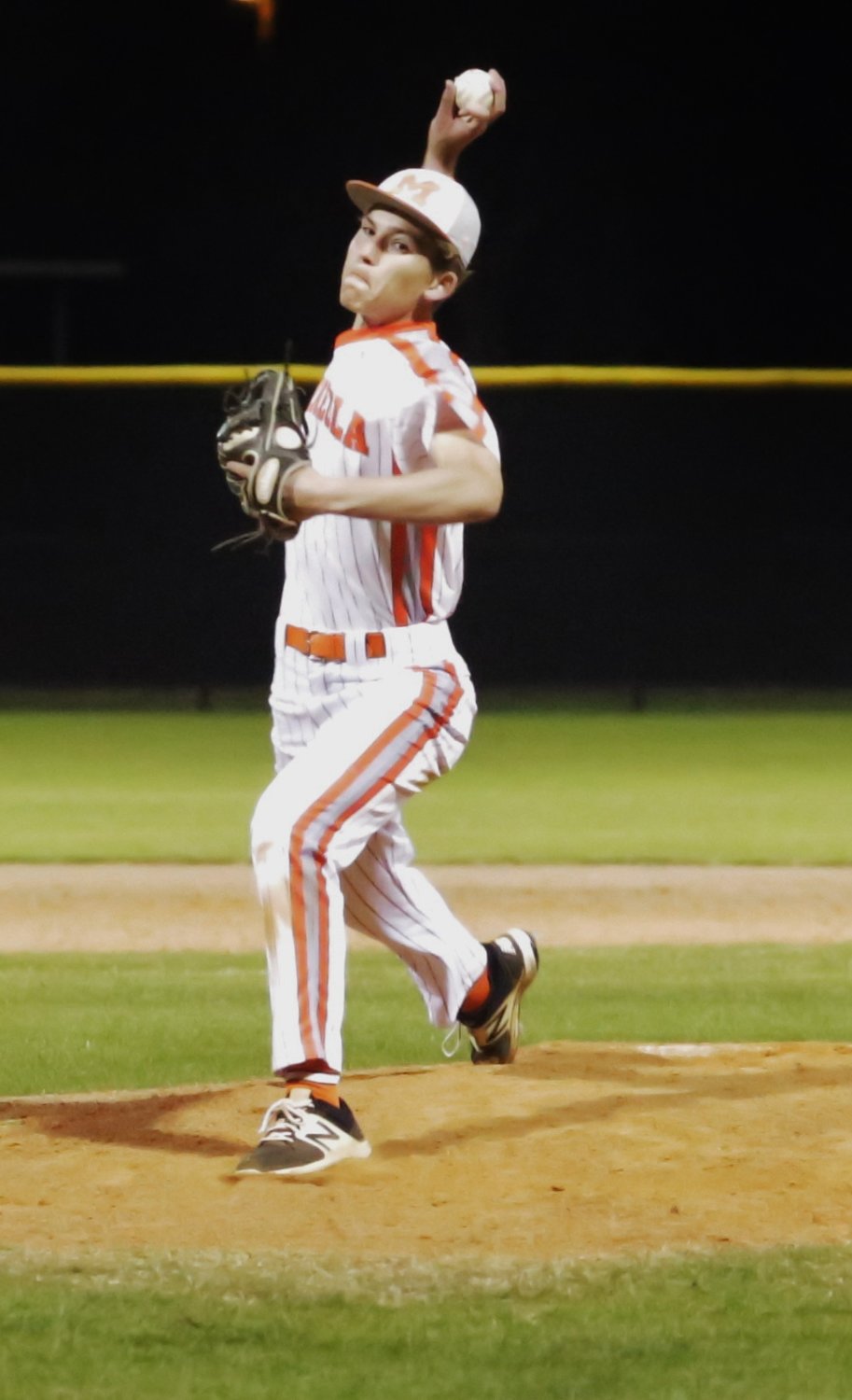 Mineola’s Spencer Joyner got the best of a pitcher's duel with Winnsboro for the district win last Thursday. (Monitor photo by John Arbter)